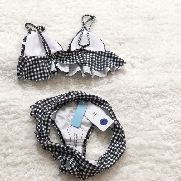 🆕 Cupshe gingham plaid ruffled sexy black white ruffle womens bikini xs - Picture 5 of 11